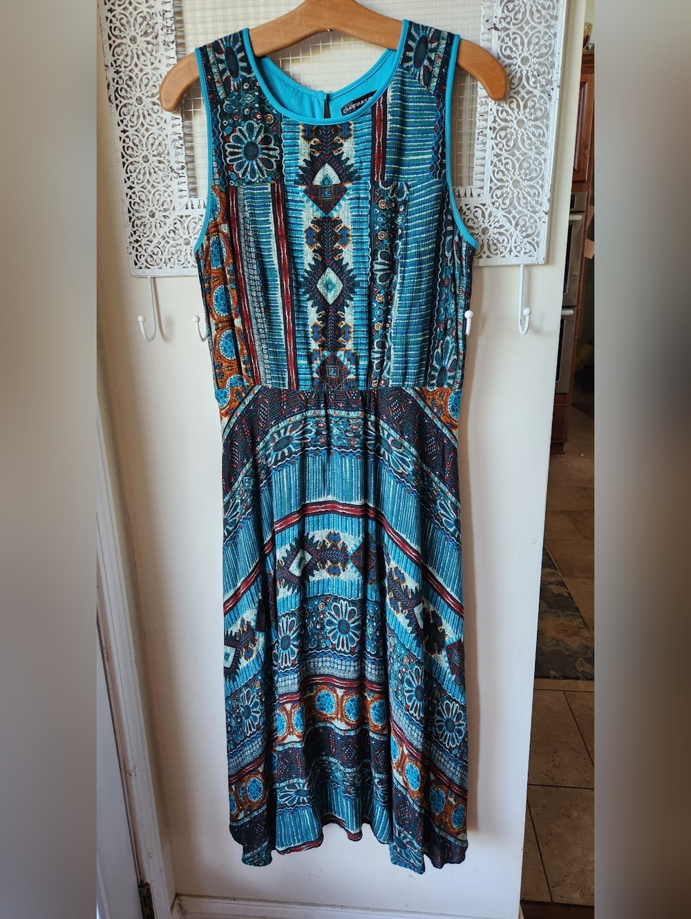 Chris McLaughlin sz 12 Aztec Southwestern Sleeveless Dress Blue Rayon